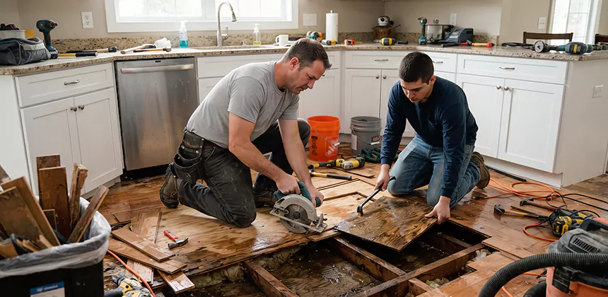 Kitchen Floor Water Damage Repair in Chino